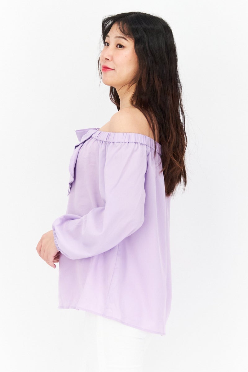 Riley & Rae Women Off Shoulder Long Sleeve Solid Top, Lilac - Image 4